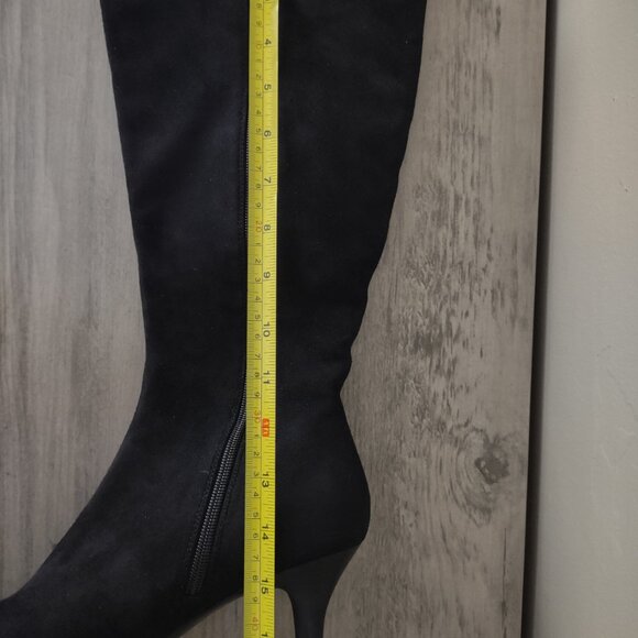Amelia Grace - soft black faux suede stretch knee high tall boots low heels - 9 - Picture 9 of 11